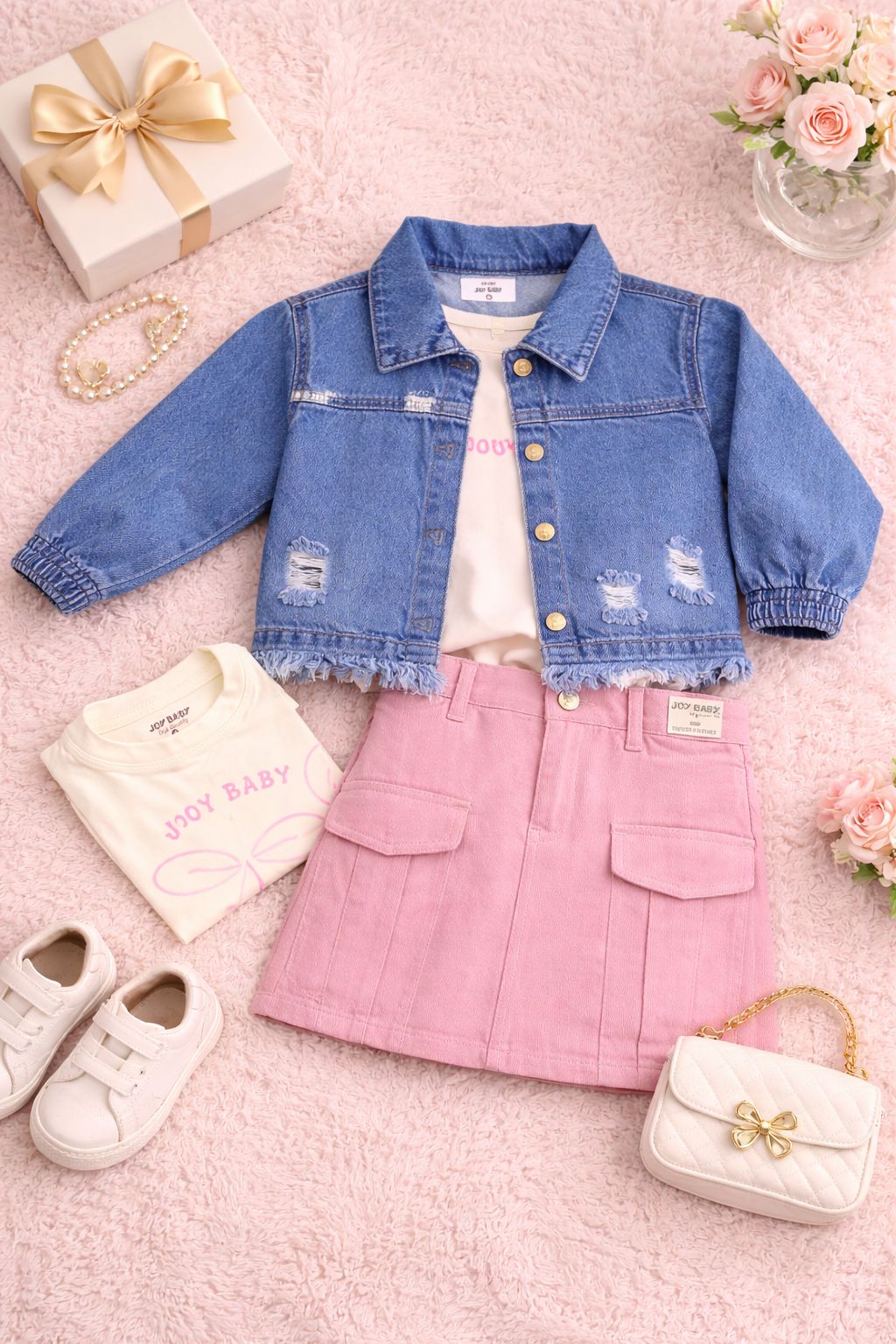 Conjunto Trío Falda Bebé Niña  Ref 8C2511